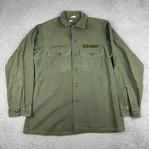 Vintage US Army OG 107 Utility Shirt 15.5x33 Vietnam War 70s Sateen Class 1